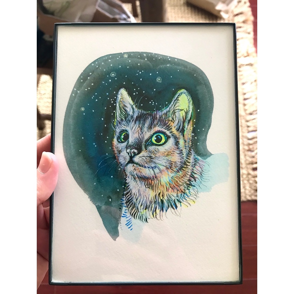 Cat stars art print — galaxy space kitten painting